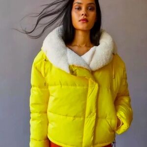 BDG Yellow Puffer Jacket with White Collar